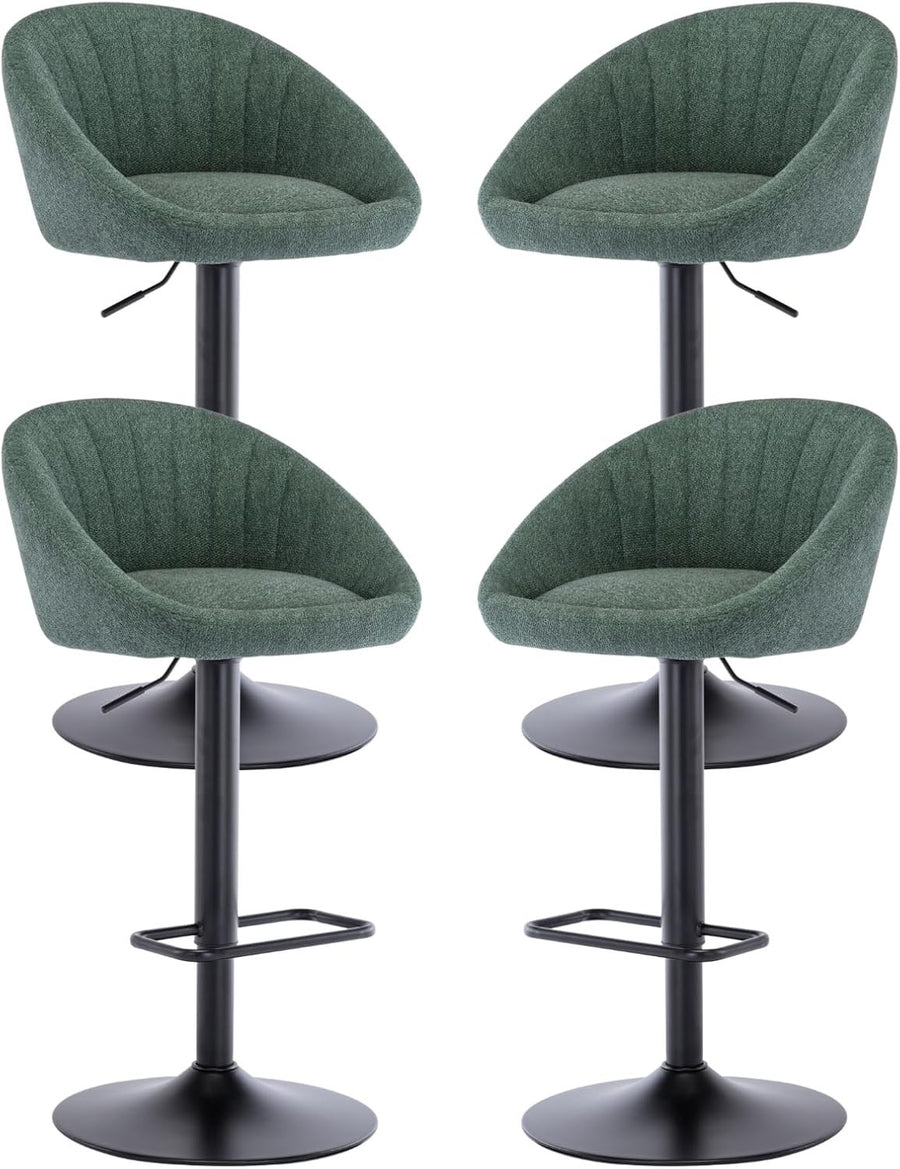 Set of 4 Green Fabric Bar Stools Adjustable Swivel Counter Chairs