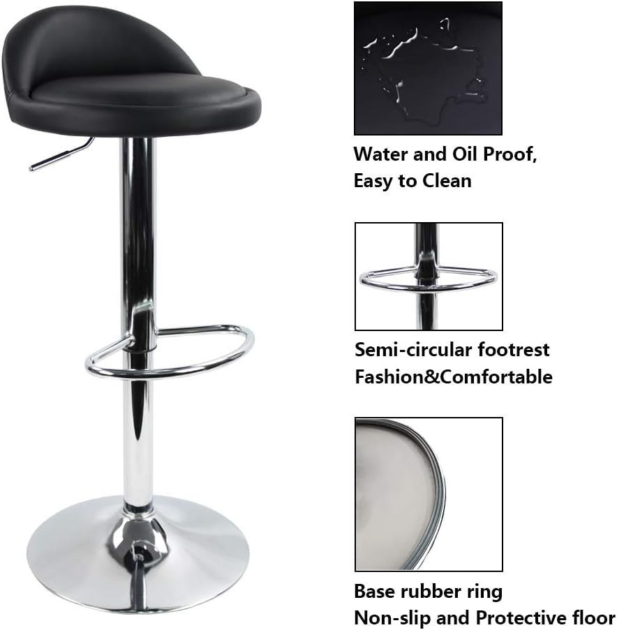 Black Round Adjustable Swivel Bar Stool PU Leather Home Kitchen