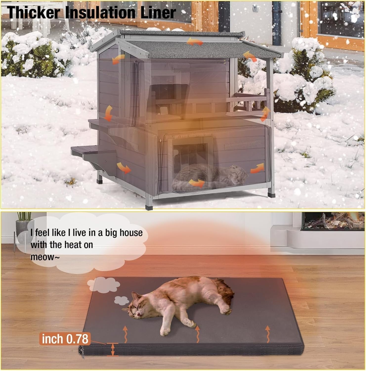Insulated Outdoor Cat House Weatherproof Shelter with Removable Floor & Liner