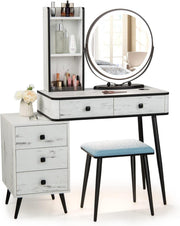 Vanity Desk Set w/LED Mirror & 3-Color Light, Charging Station, 2 Drawers, White