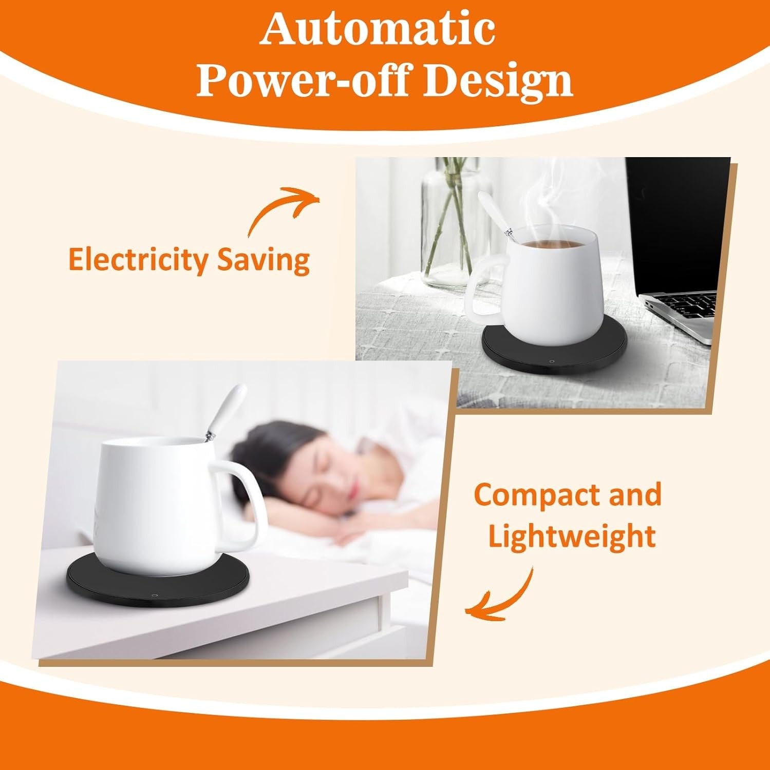 Black Electric Coffee Mug Warmer 55°C 3 Level Smart Desk Heater