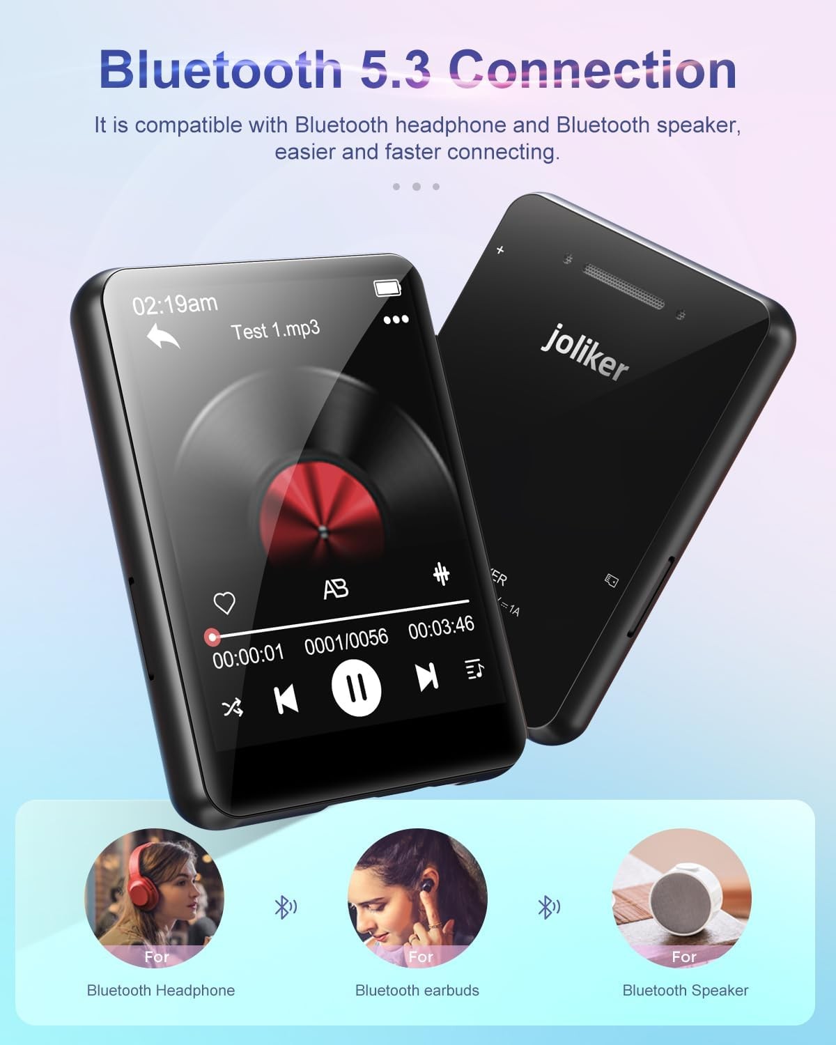 64GB MP3 Player Bluetooth 5.3 Touch Screen Speaker FM 128GB