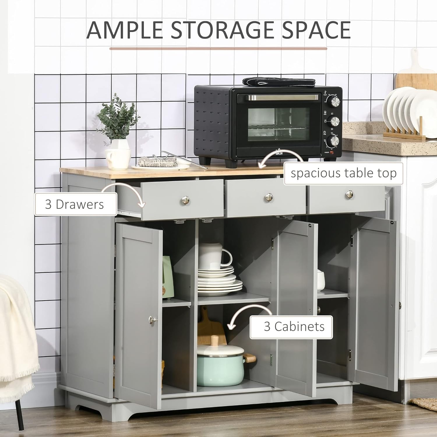 Modern Sideboard Buffet Cabinet with Storage, Drawers & Adjustable Shelves