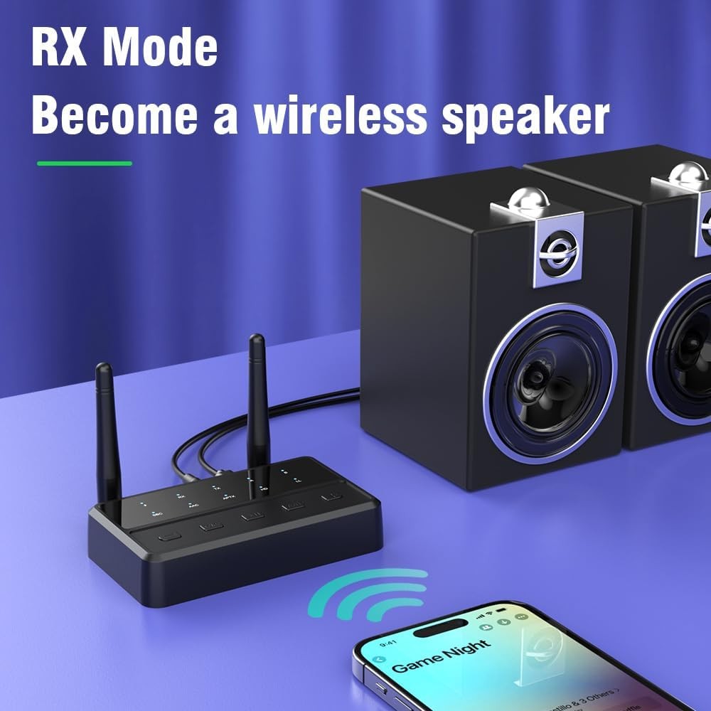 Bluetooth 5.4 TV Audio Transmitter Receiver aptX HD Low Latency
