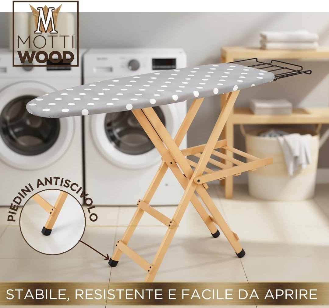 Extra Large Wooden Ironing Board Adjustable Height Foldable Breathable 143cm