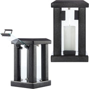 Large Black Granite Candle Lantern 32cm Square Polished Decor