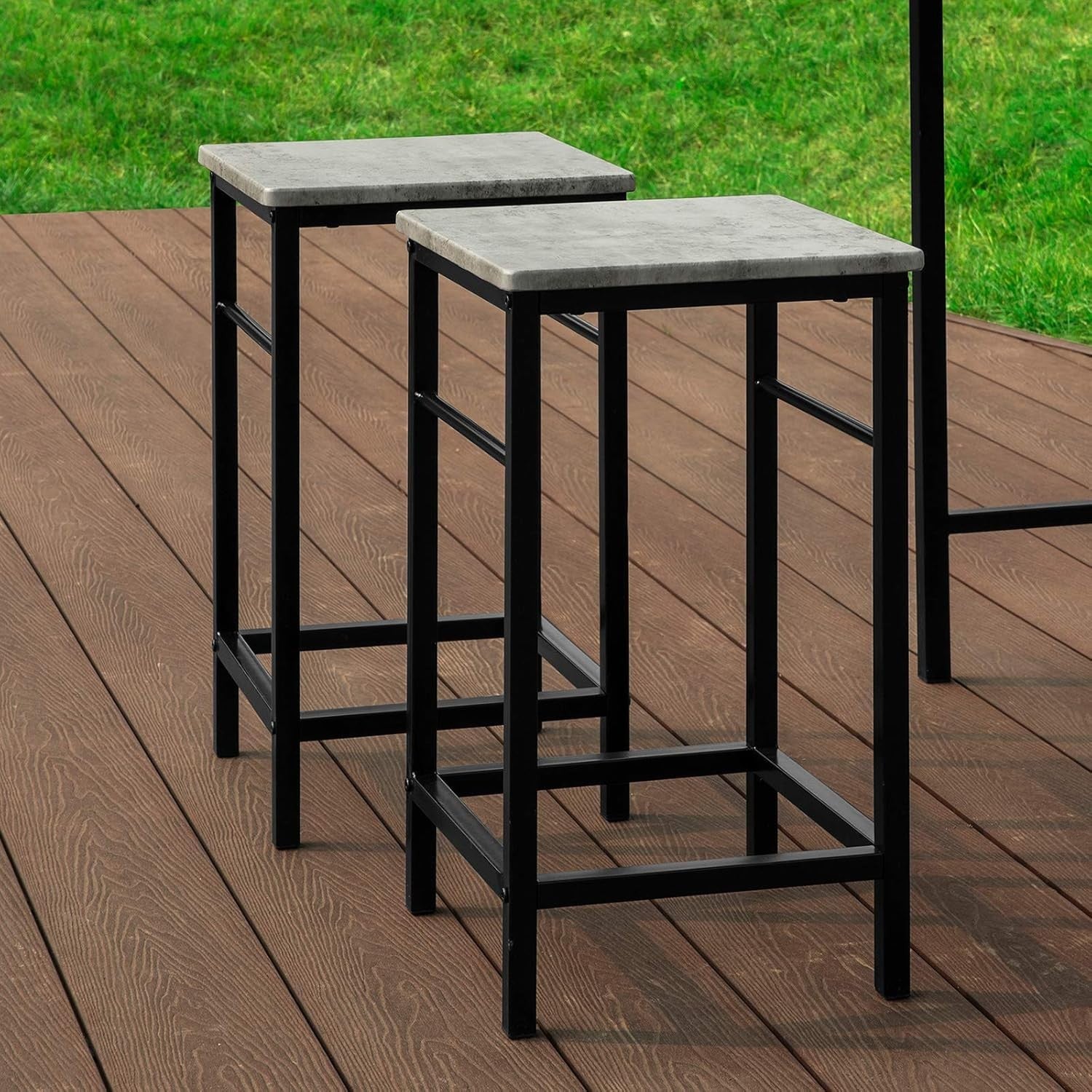 5-Piece Breakfast Bar Table Set with 4 Stools, Space Saving Dining – Black Grey