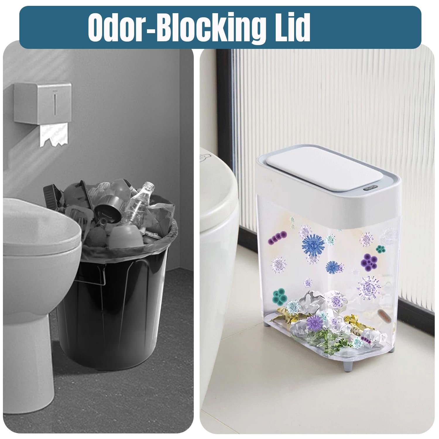 2 Pack Touchless Motion Sensor Trash Can Slim Bathroom 2.3 Gal