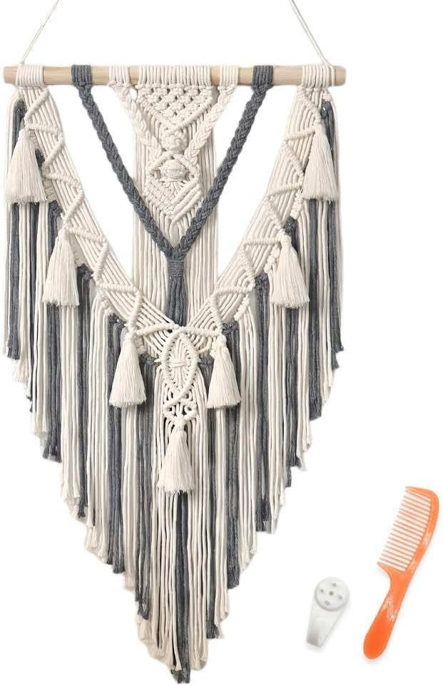 Boho Wall Hanging Tapestry 70x40cm Beige Grey Cotton Twine Decor