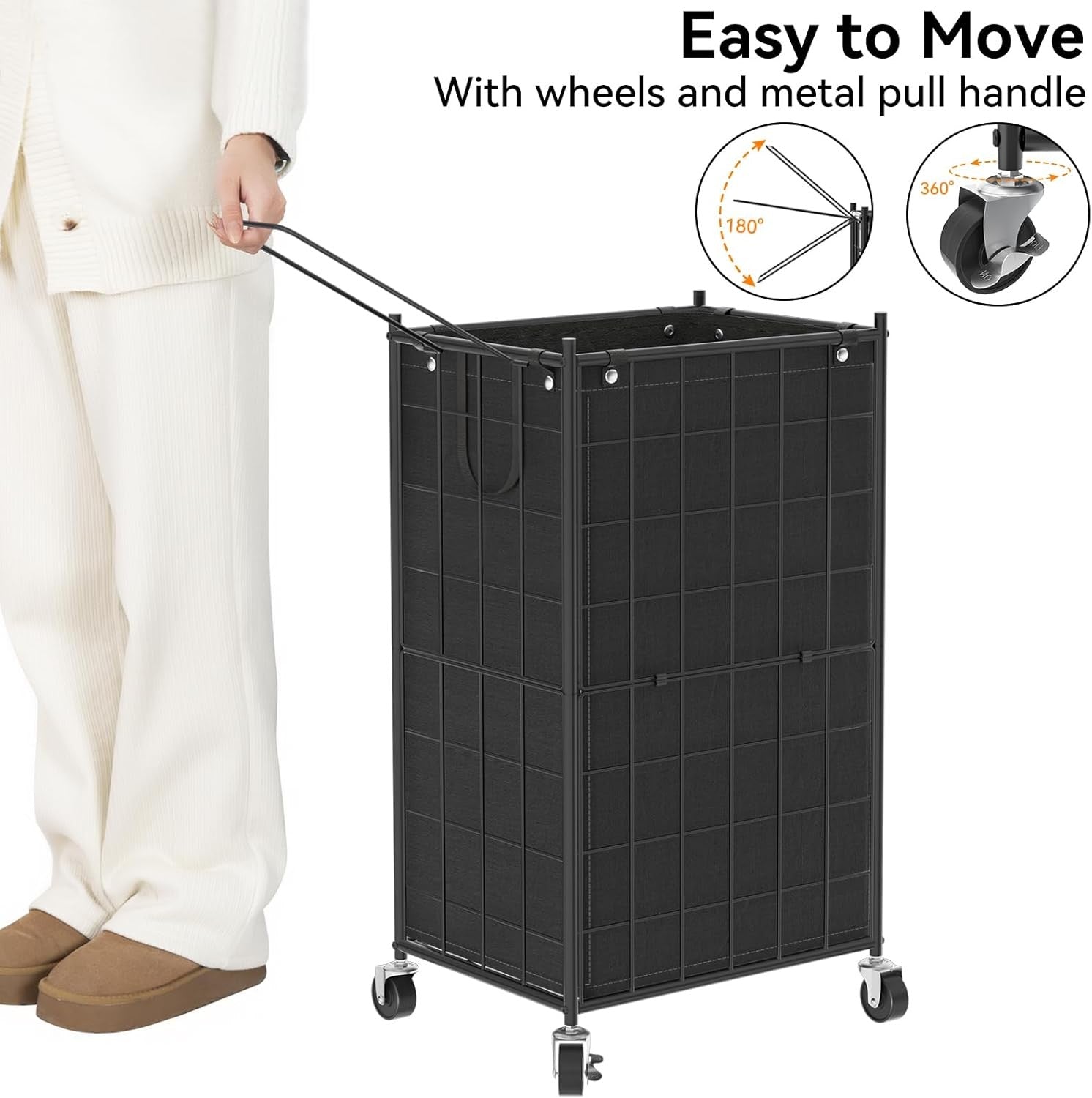 100L Rolling Laundry Hamper on Wheels with Removable Bag Metal Frame Black