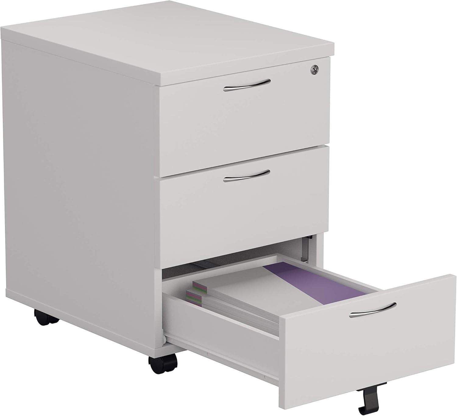 Lockable 3 Drawer Mobile Filing Cabinet Pedestal Office Storage White
