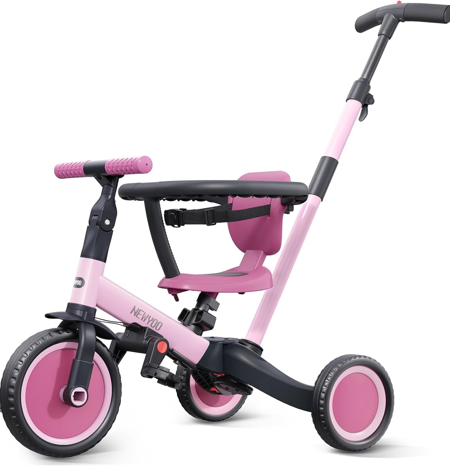 5 in 1 Toddler Tricycle Parent Handle Safety Guard Balance Bike Rose