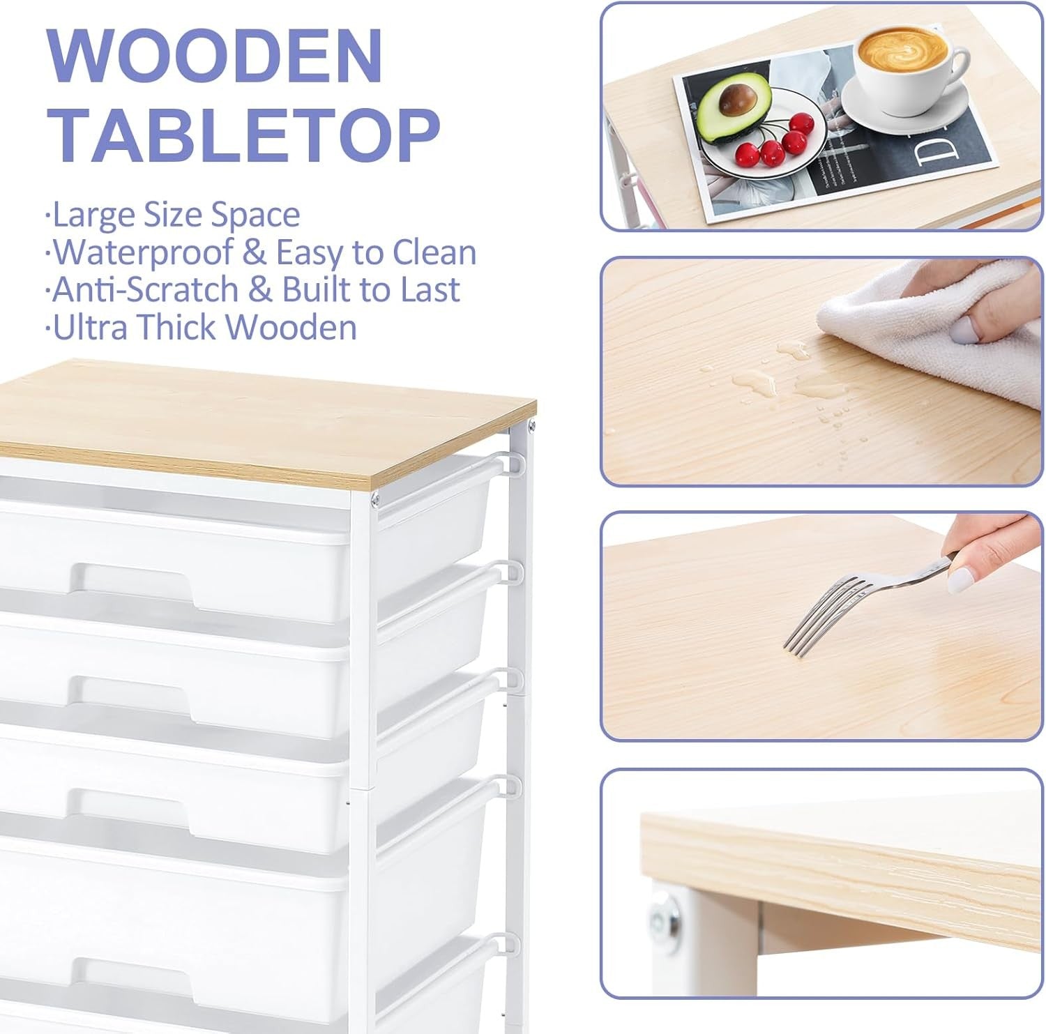 5 Drawer Rolling Storage Trolley Cart with Wheels Utility Organizer White