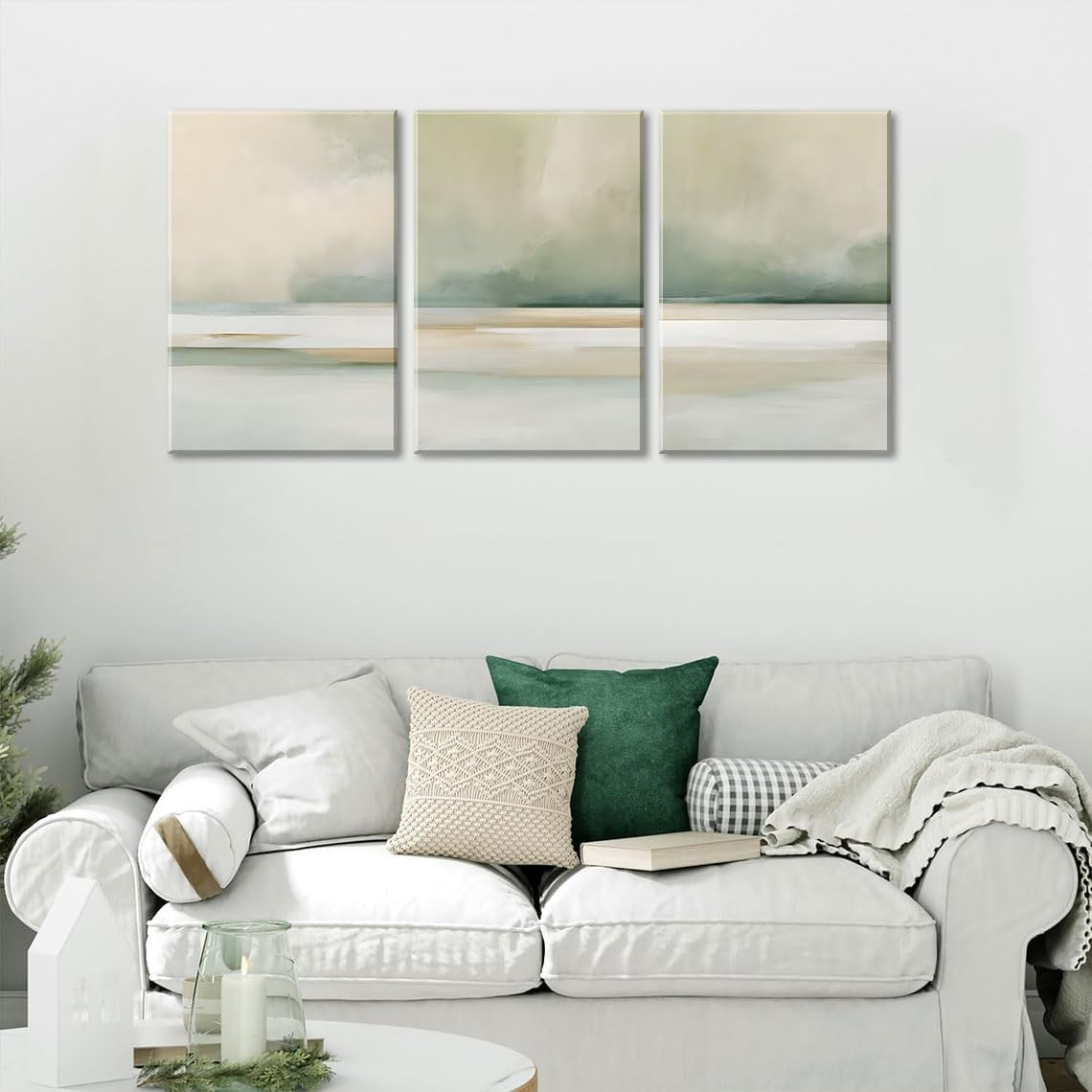 Sage Green Abstract Wall Art Set 12x16in Neutral
