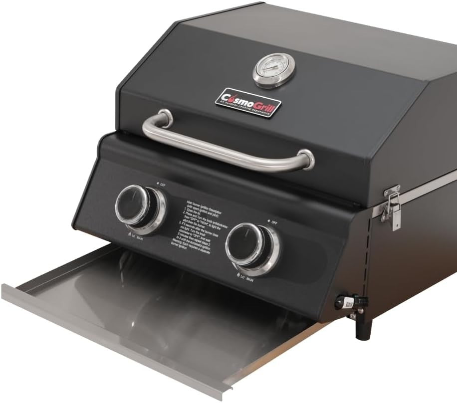 Compact 2 Burner Portable Gas BBQ Grill with Temperature Gauge Tabletop Outdoor