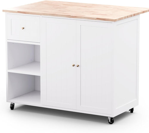 Kitchen Island w/ Extendable Worktop, 2 Drawers, 4 Doors - Storage Unit