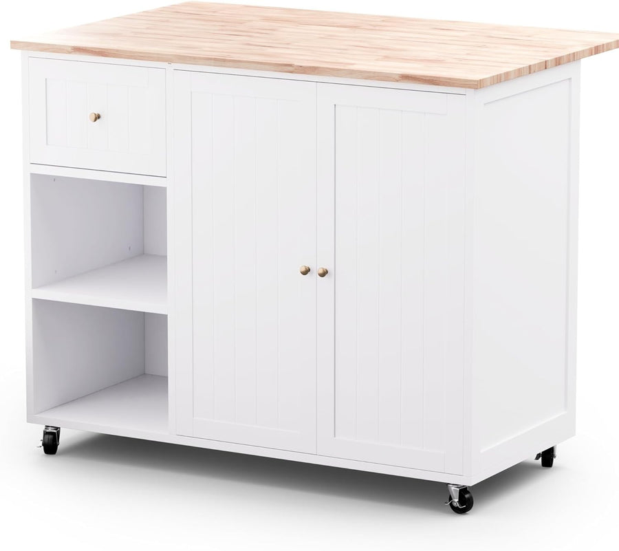 Kitchen Island w/ Extendable Worktop, 2 Drawers, 4 Doors - Storage Unit