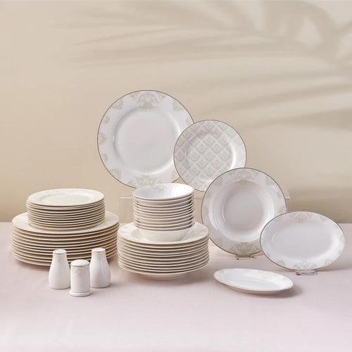 53 Piece Porcelain Dinner Set for 12 Plates Bowls Bone China White