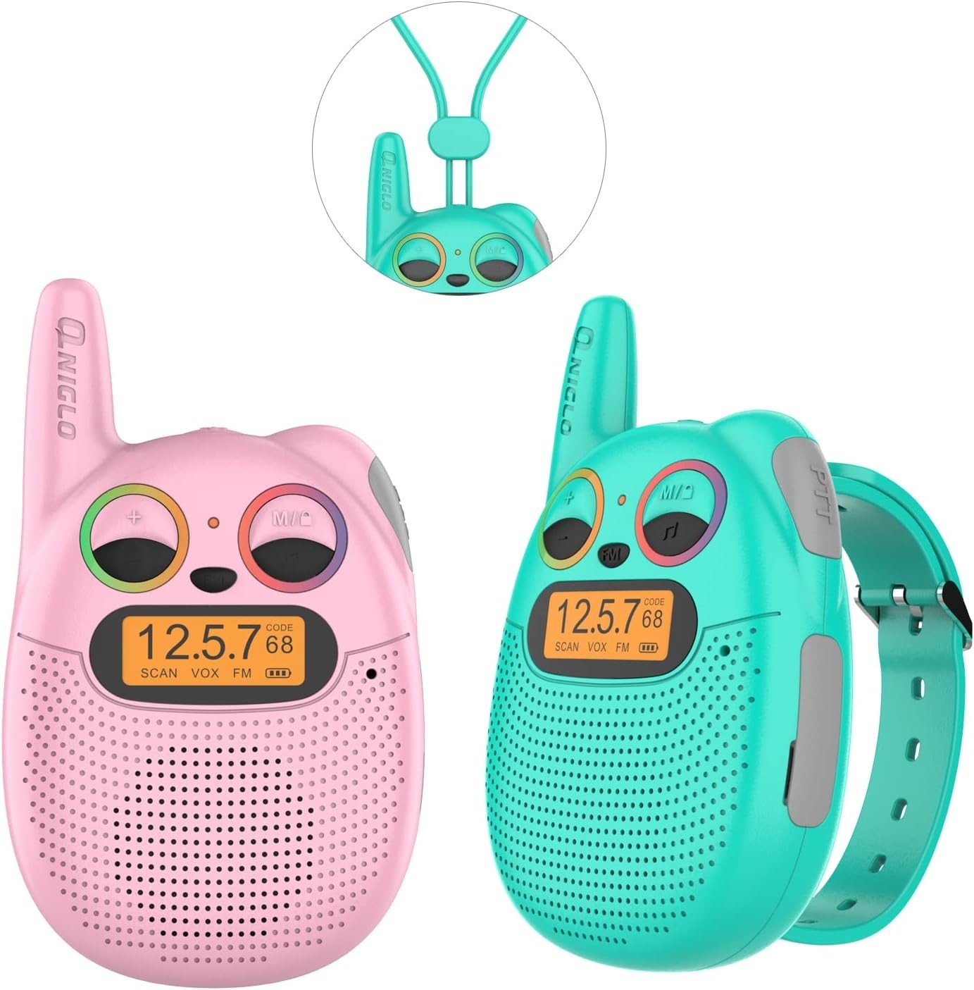 Kids Rechargeable Walkie Talkies Watch Style FM Radio LED Lights Toy