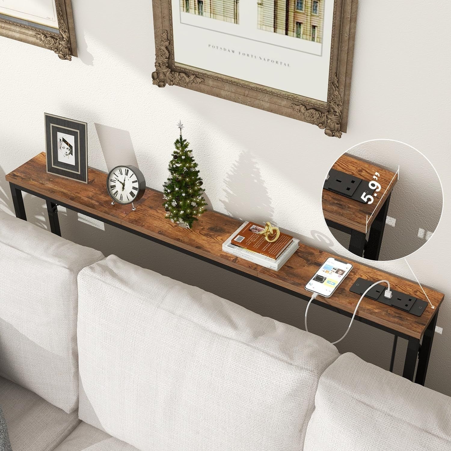 Slim Console Table with Charging Station, USB Ports & Power Outlets, Space-Saver