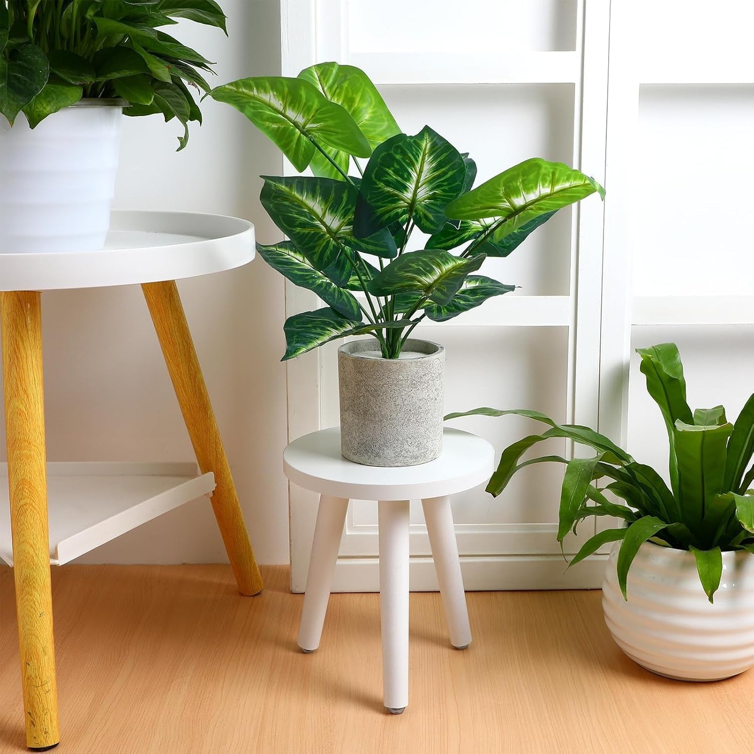 Wooden Plant Stand Indoor Flower Pot Stool Small Round Side Table White 22x20cm