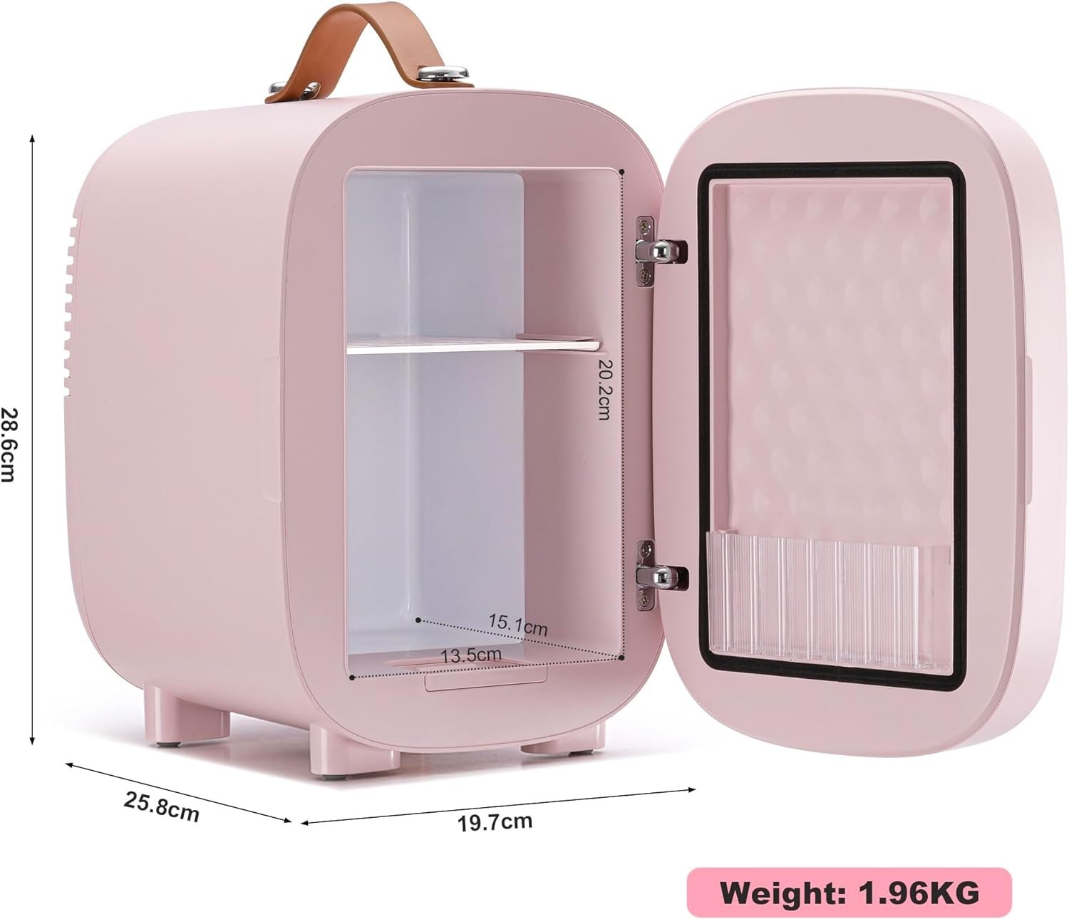 Portable 4L Mini Fridge Cooler Warmer with LED Makeup Mirror Pink