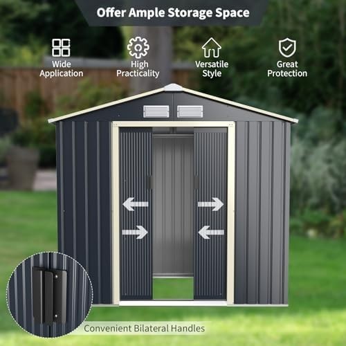 Metal Garden Shed Outdoor Storage 9x6FT Lockable Sloped Roof + Extension