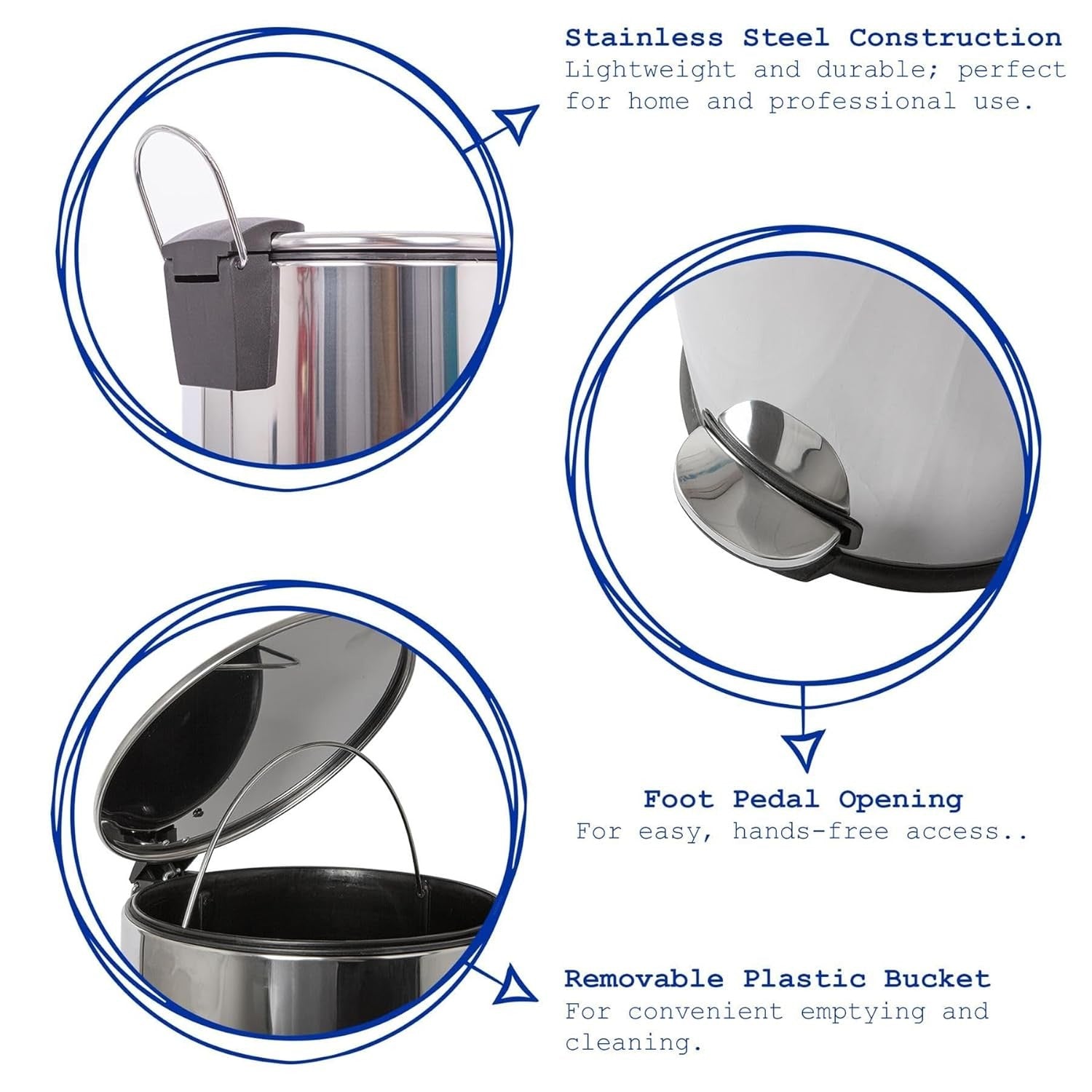 30L Black Stainless Steel Pedal Kitchen Bin Tall Slim Dustbin