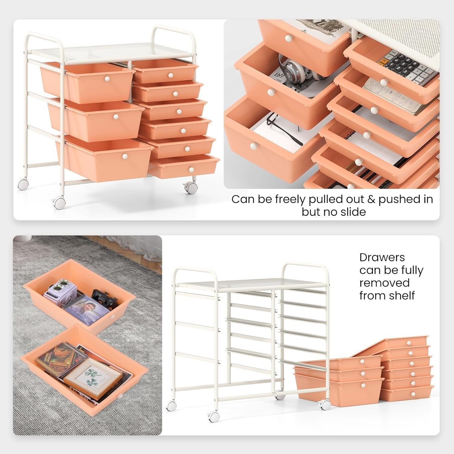 9 Drawer Rolling Storage Cart Makeup Trolley Organizer w/ Lock Wheels