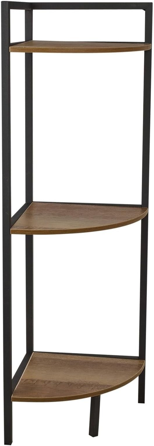 Rustic 3-Tier Corner Shelf Unit – Space Saving Metal & Wood Display Stand