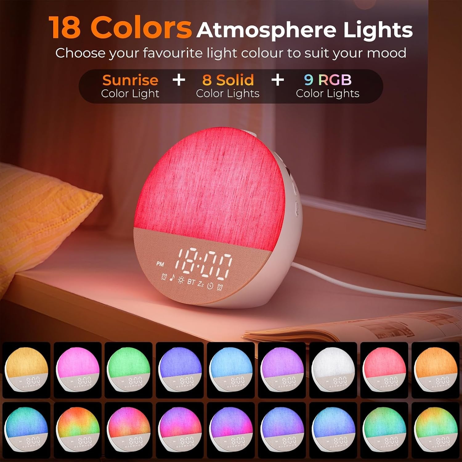 Sunrise Alarm Clock Wake Up Light White Noise Bluetooth Dual Alarm