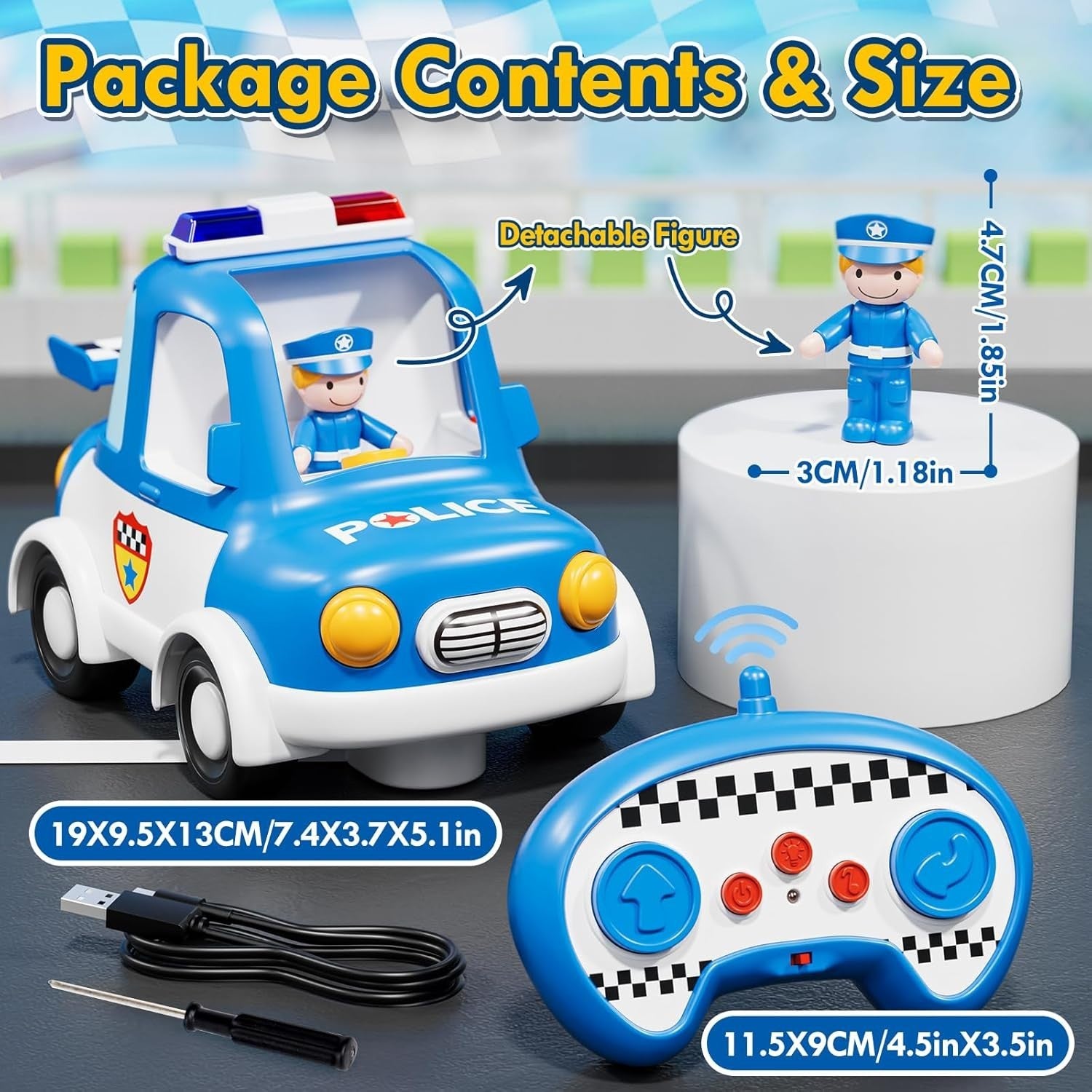 RC Police Car Toy for Toddlers 2 3 4 Boys Girls | Lights Music Rechargeable Gift