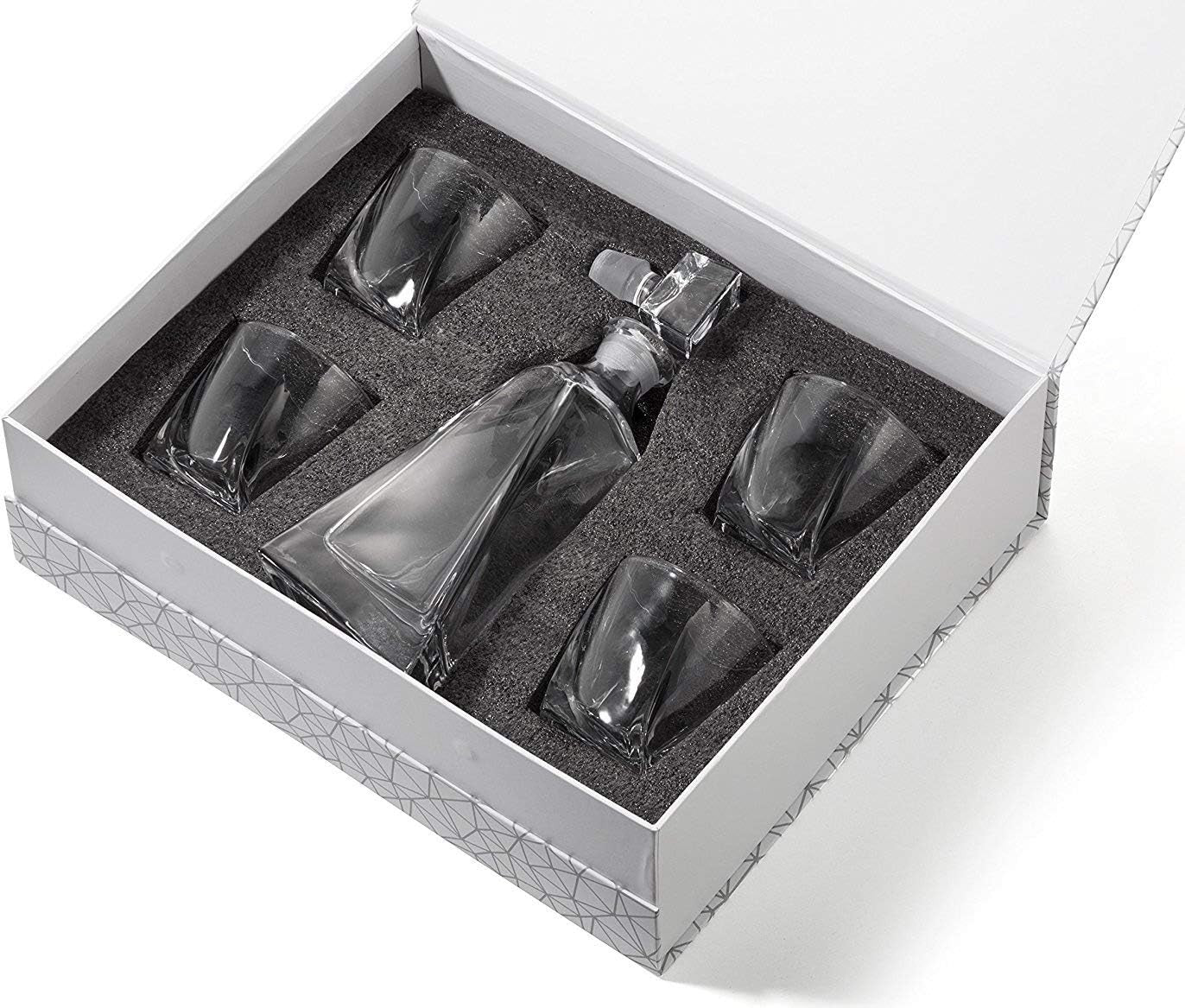 Crystal Whiskey Decanter Set 5-Piece | 22oz Carafe + 4 Old Fashioned Glasses Gif