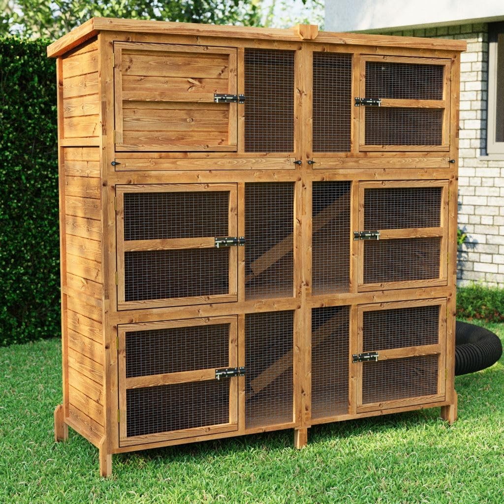 6ft Triple Rabbit Hutch Large Outdoor Wooden Cage Multi Level Secure