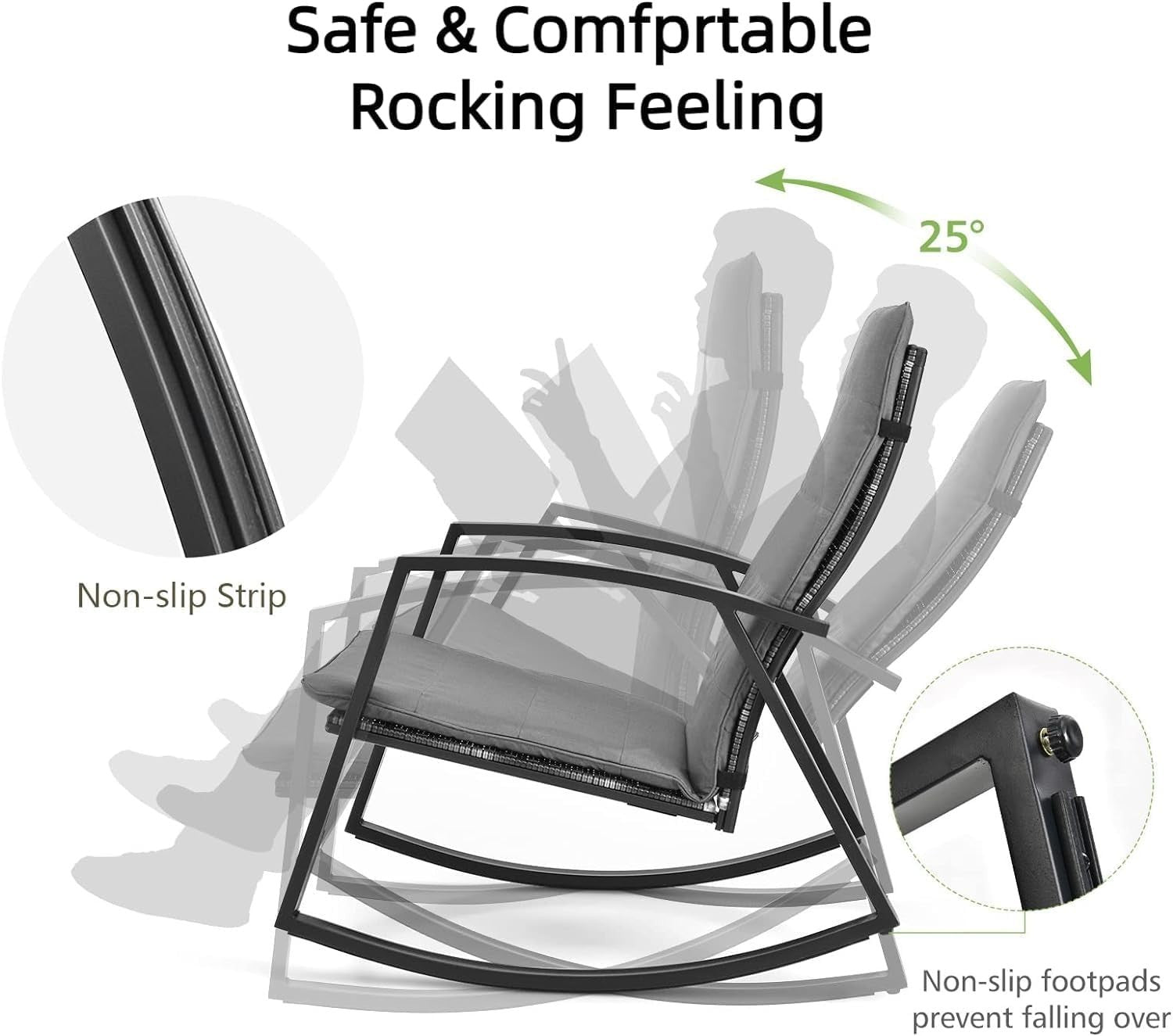 Patio Rocking Chair Bistro Set Cushioned Swing Seats Glass Side Table