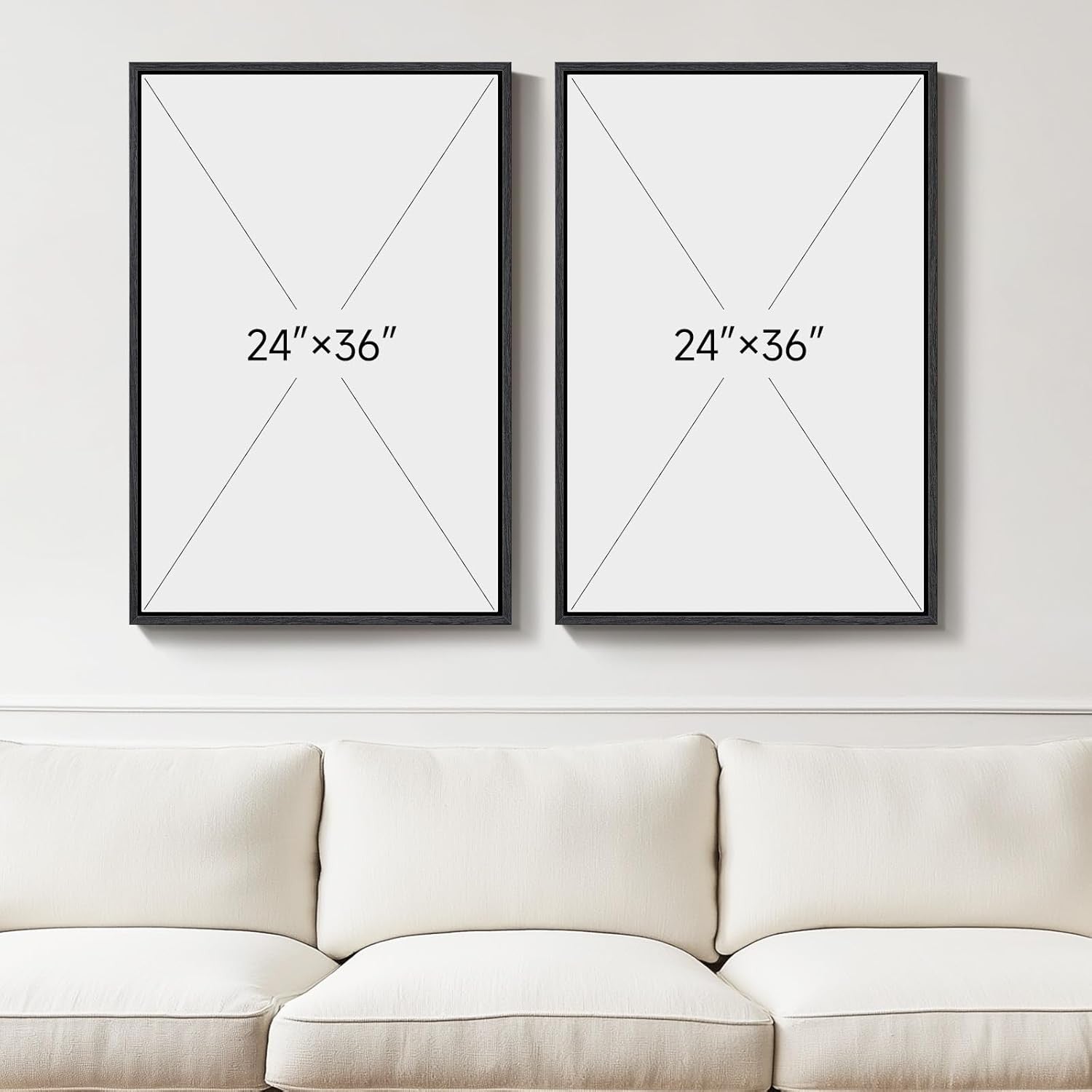 Framed Blue Gray Abstract Wall Art Set of 2 24x36 Modern Canvas Prints