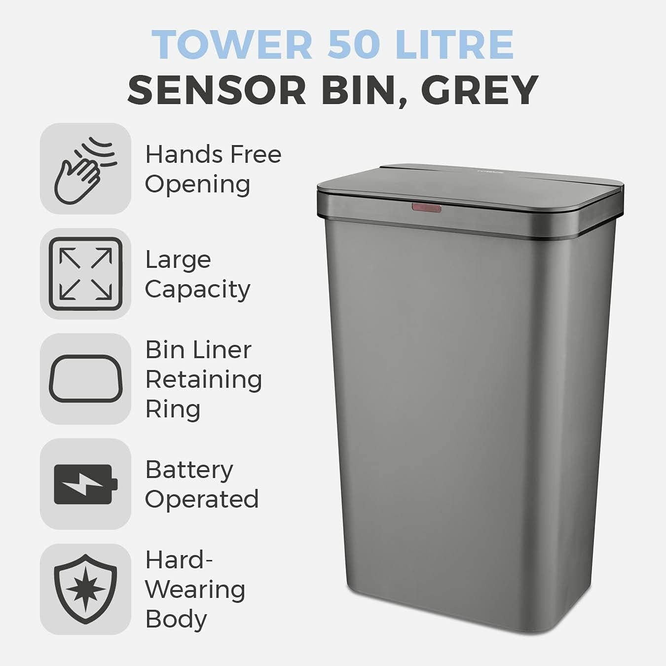 50L Automatic Sensor Kitchen Bin Motion Touchless Waste Grey