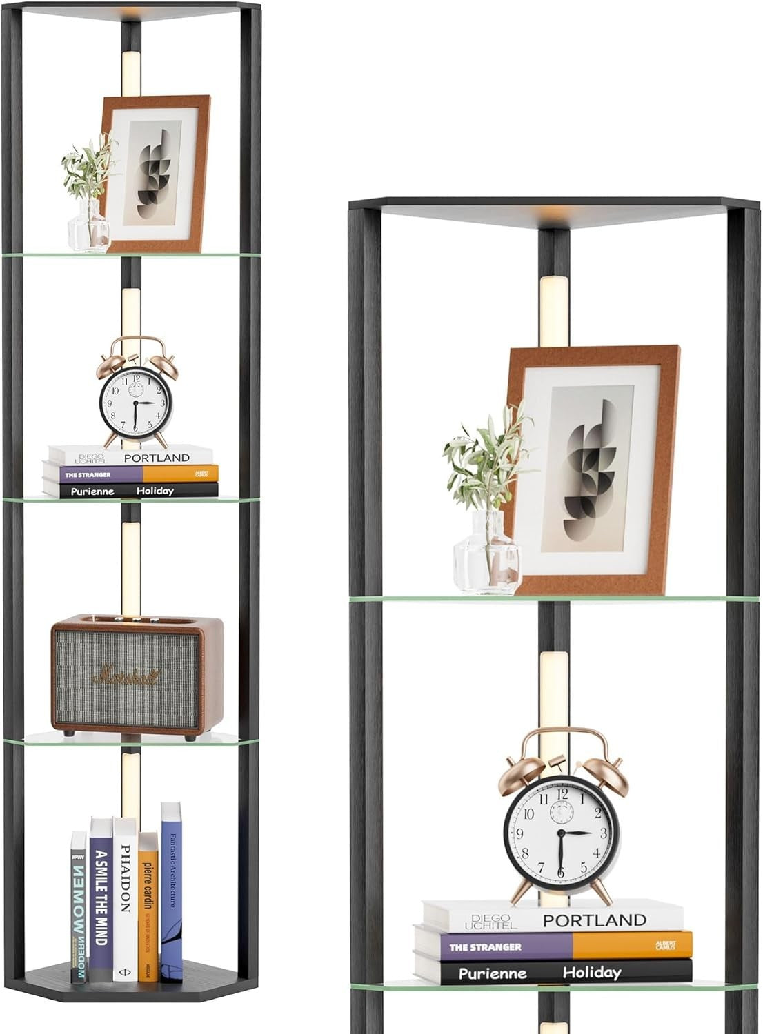 LED Corner Floor Lamp Shelf Dimmable 4-Tier Display Light Unit Black