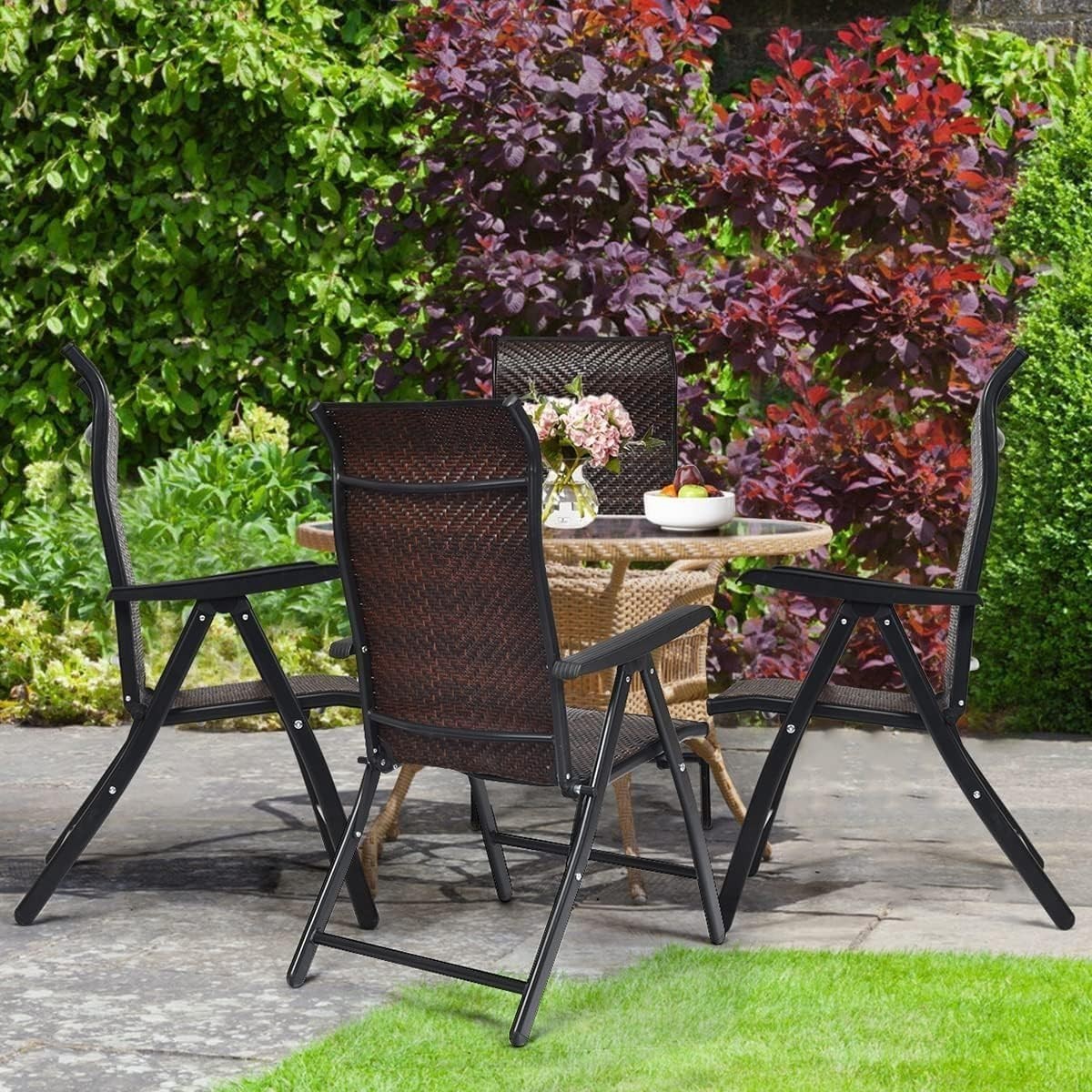 Outdoor Rattan Folding Chair Adjustable Recliner Patio Garden Lounge Seat