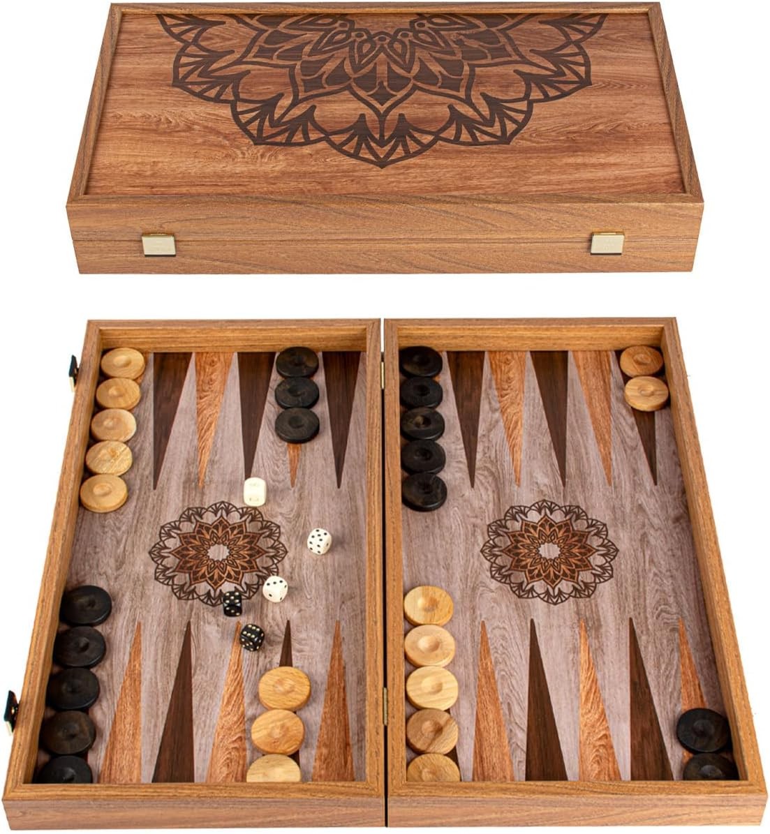 Luxury Backgammon Set 19x10 Inch Mandala Art Wooden Folding Strategy Board