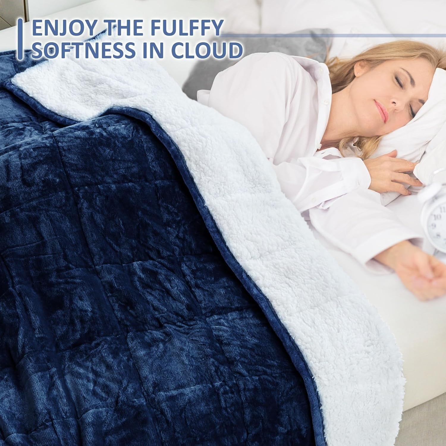 Sherpa Fleece Weighted Blanket Navy Blue 7kg 120x180cm Plush Warm Cozy