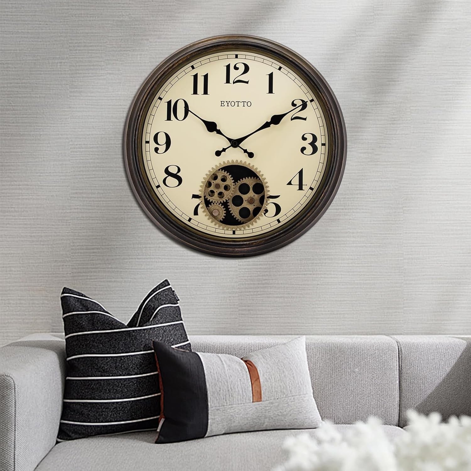 15" Retro Industrial Wall Clock Moving Gears Vintage Steampunk Silent Metal Art