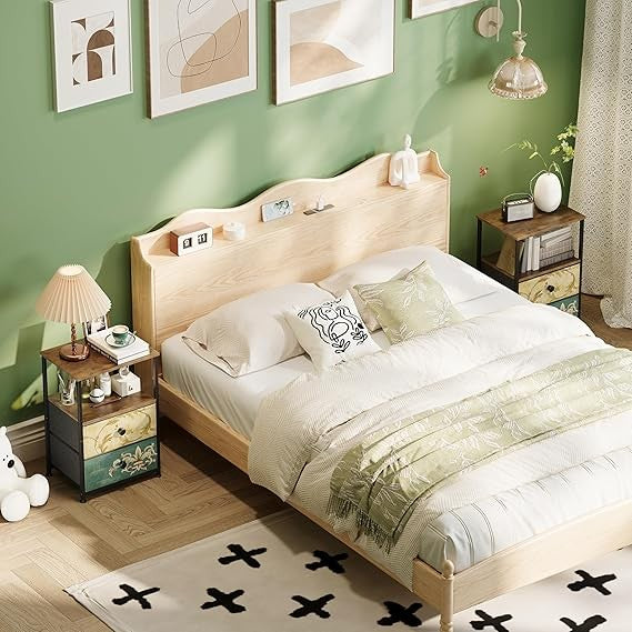 Vintage 2-Piece Bedside Tables with Drawers & Open Shelves, Rustic Storage Units