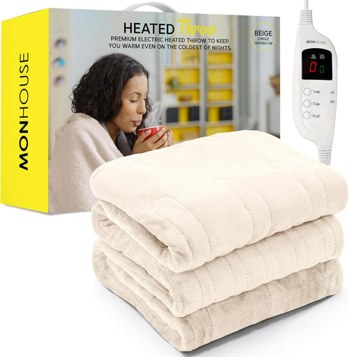 Electric Heated Throw Blanket 130x160cm Fleece 9 Heat Levels Timer Washable