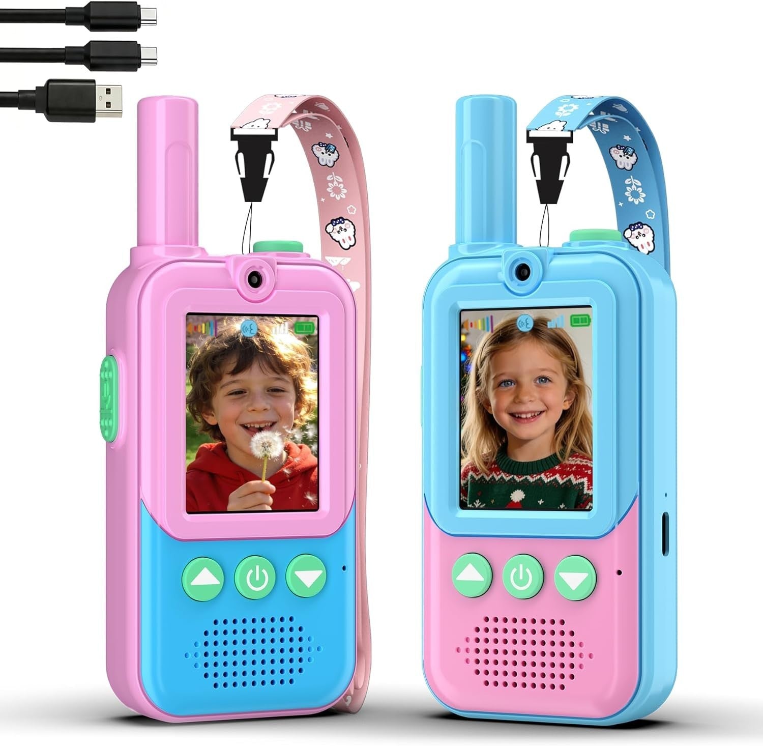Kids Video Walkie Talkies 2 Pack Rechargeable HD Camera Voice Changer