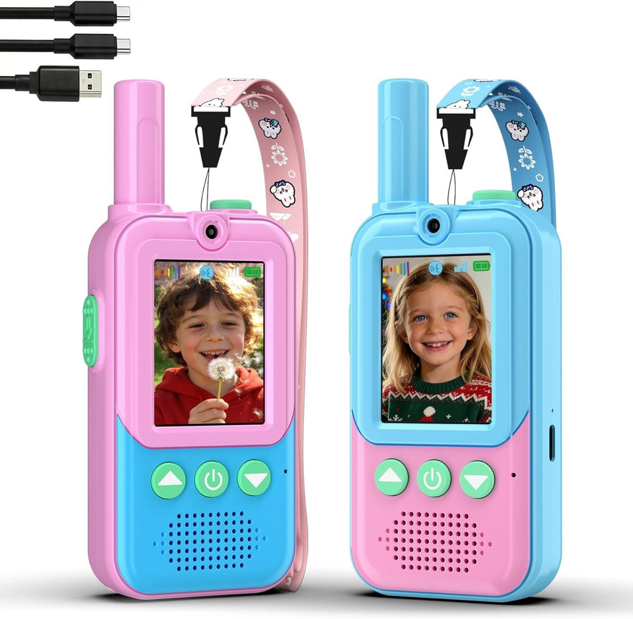 Kids Video Walkie Talkies 2 Pack Rechargeable HD Camera Voice Changer