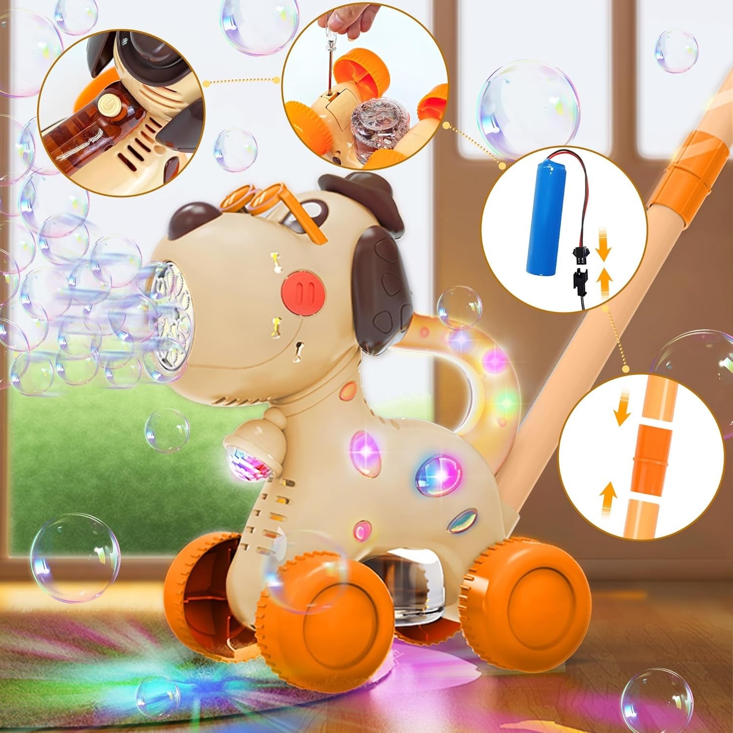 Kids Bubble Mower Dog Bubble Machine LED Rechargeable Toy