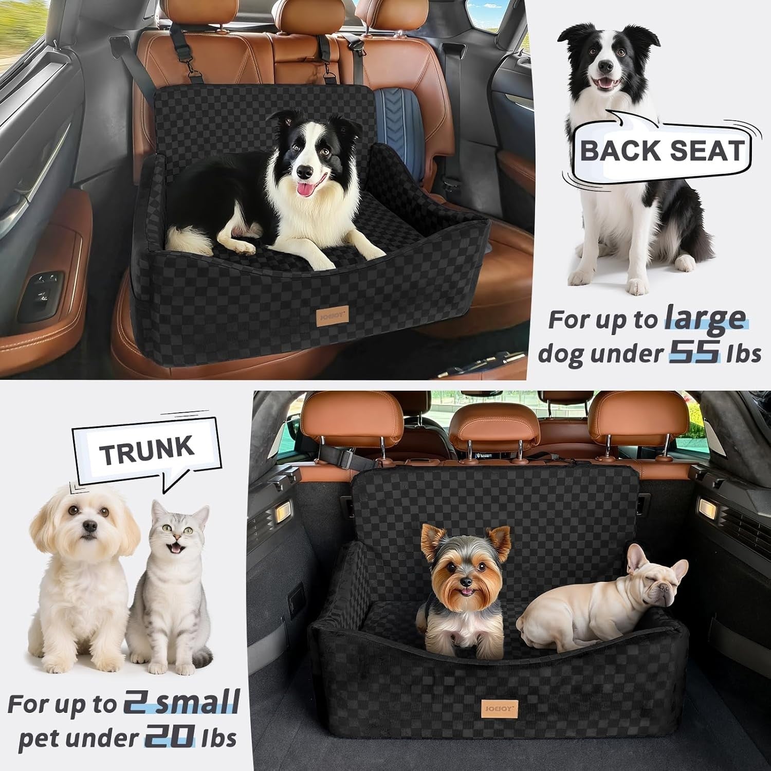 Large Dog Booster Car Seat Memory Foam Travel Bed Washable Black