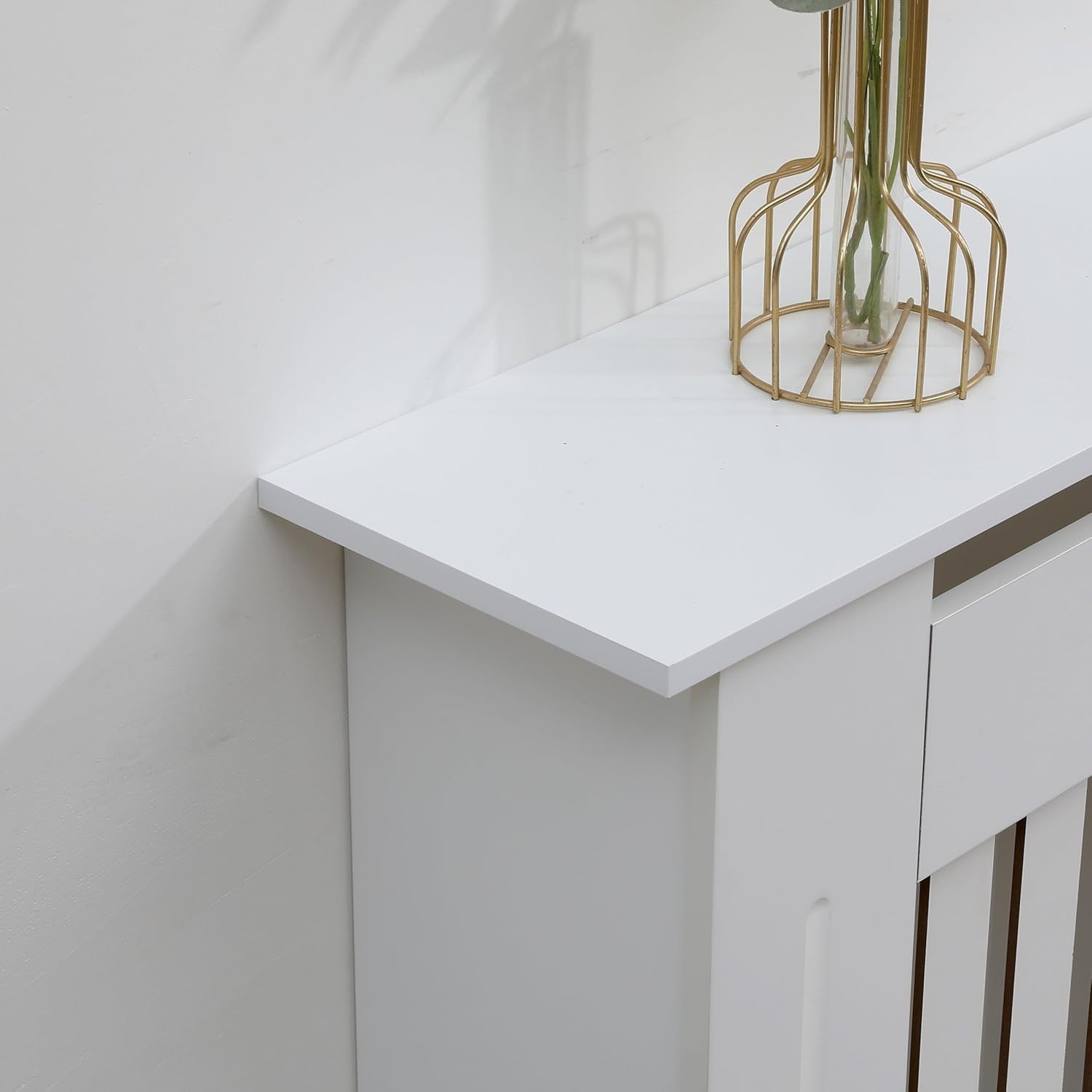 Large White Radiator Cover MDF Slatted Cabinet – Modern Grill Heater Shelf