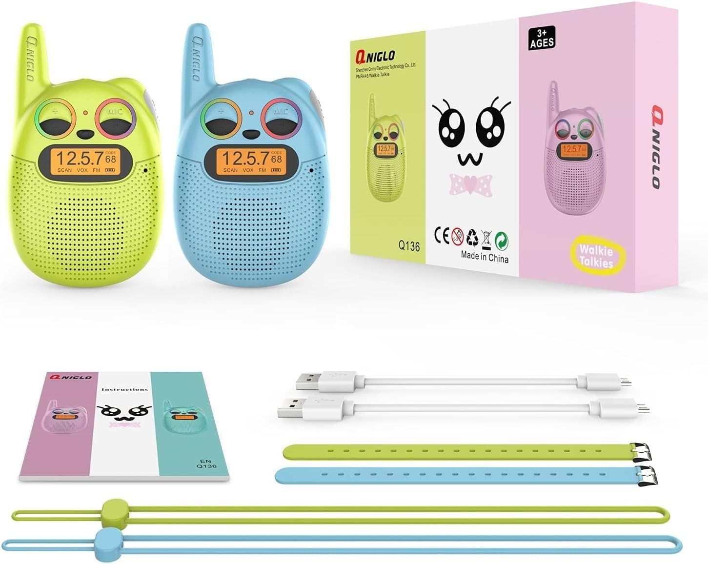 Kids Rechargeable Walkie Talkies Watch Strap FM Radio Long Range Toy